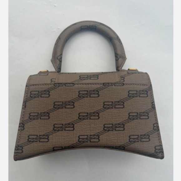 BALENCIAGA EXTRA SMALL HOURGLASS LICENSE LOGO CANVAS TOP HANDLE BAG in BEIGE - Picture 9 of 13